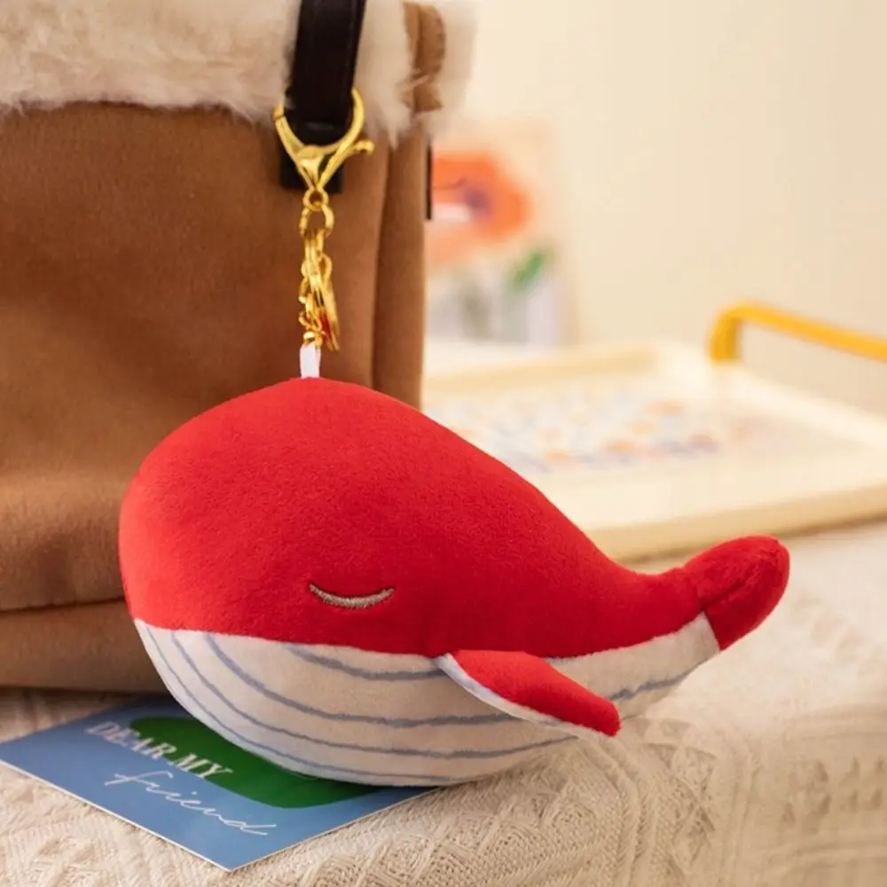 Kawaii PP Cotton Plush Whale Keychain Simulation Fluffy Animal Whale Small Pendant Ins Collection Whale Plush Toy Home Decor