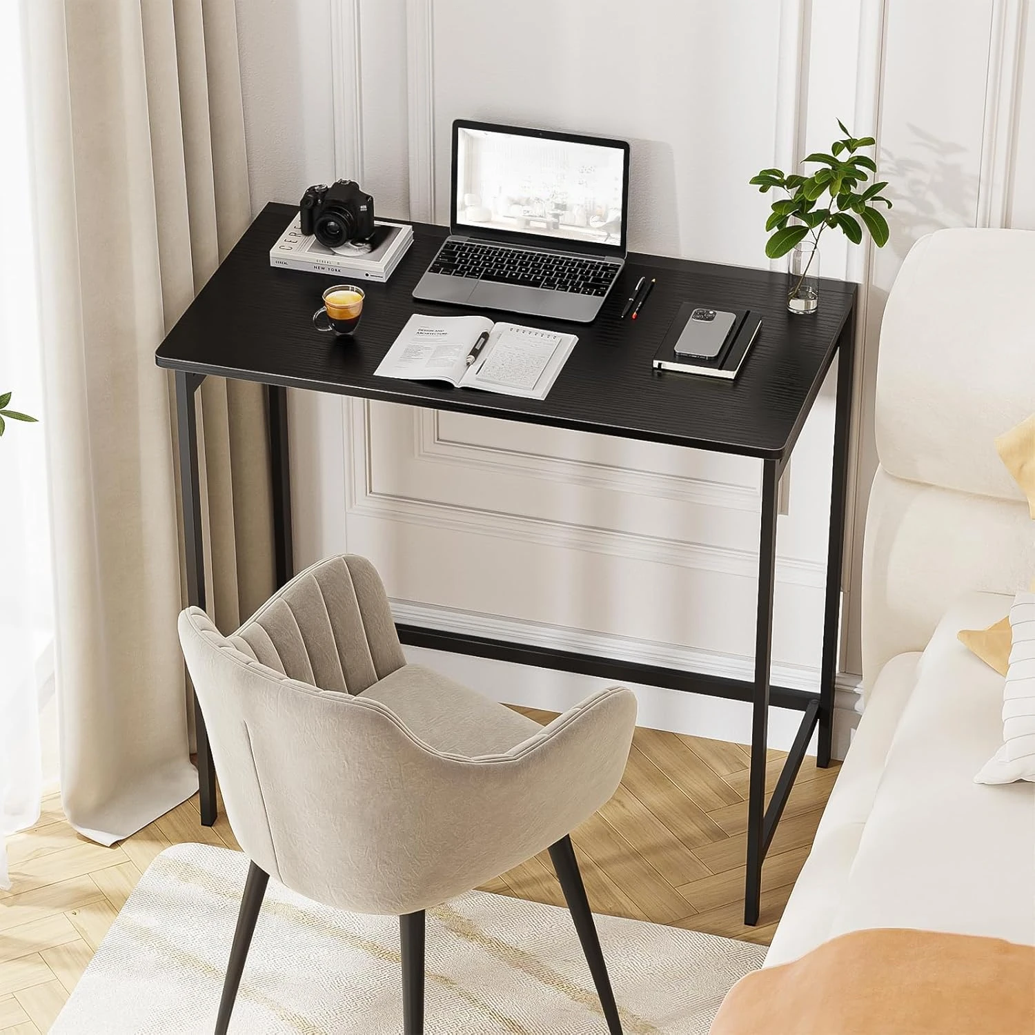 Small Foldable Computer Desk for Small Spaces, Space Saving Study Writing Office Desk Foldable Table for Home Office 6