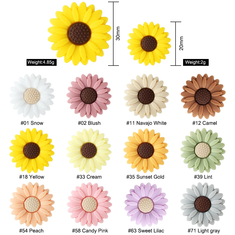 10pcs Baby Silicone Bead Flower Beads Teether DIY Pacifier Chain Clips