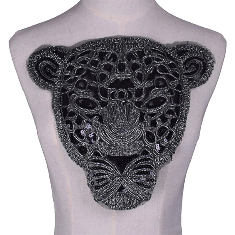 Black Gold Sequin Leopard Owl Eagle Patch for Clothing - Large Badge DIY Accessory