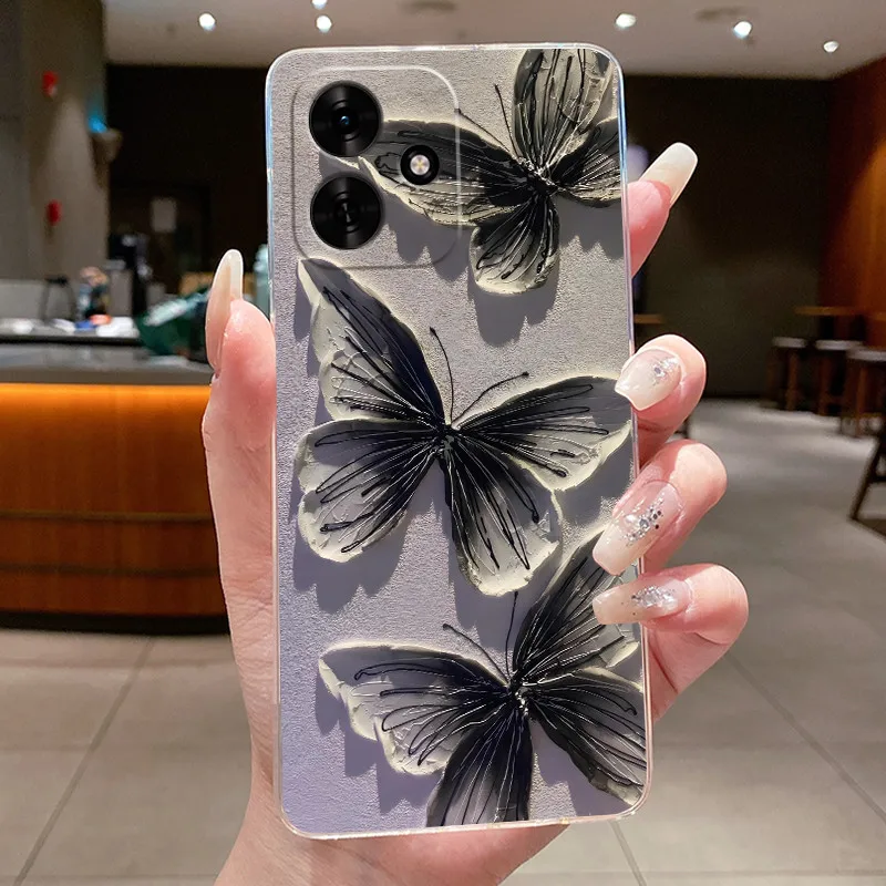 Clear Luxury Fashion Butterfly Flowers Soft TPU Silicone Phone Case