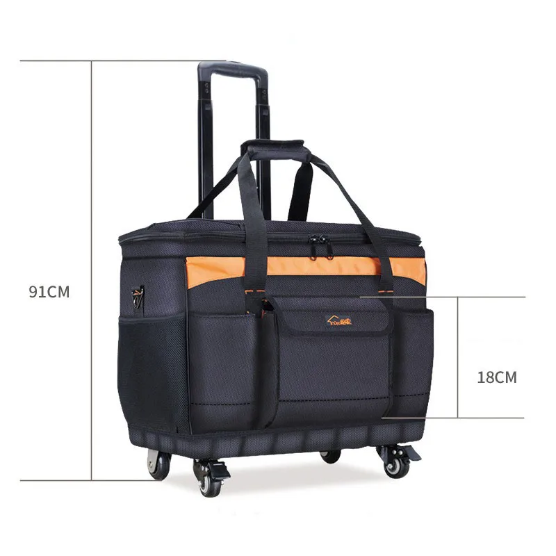 Multi-functional Oxford Cloth Repair Canvas Hardware Toolbox with Wheel Professional Electrician Woodworking Pull Rod Tool Bag
