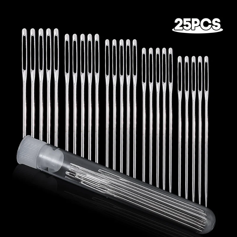 Stainless Steel Large Eye Sewing Needles Cross Stitch Knitting Needle Embroidery Stitching Gold Tail Big Eye Needles 25pcs Craft
