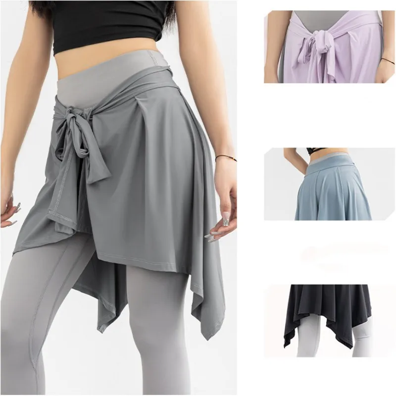 

Yoga Skirts Long Straps Tennis Ballet Skirt Women All-match Hip Covering Bottoms Yoga Skirt With Anti-glare Straps