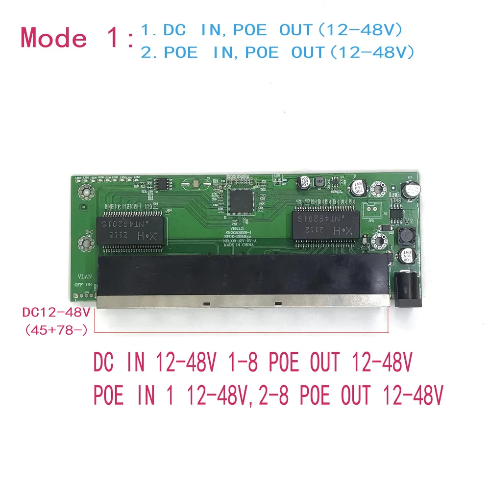 

Reverse power Buck poe switch POE IN/OUT 12V24V48V 100mbps 802.3AT/AF 45+78- DC5V~48V long distance series Force POE48V12V24V