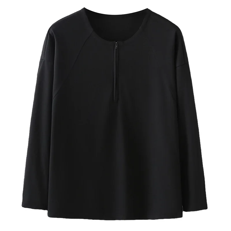 Fashion Plus Size Women's T-Shirt 2025 Autumn New Dotted Zipper semi-open Collar Snowflake Cotton Long Sleeve Tops 325