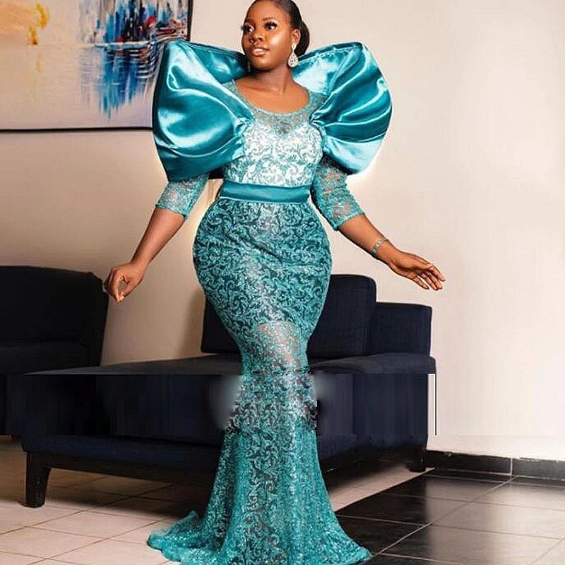 Spitze Meerjungfrau Abendkleider Rüschen Scoop Prom Kleider Für  Afrikanische Frauen Aso Ebi Geburtstag Kleider Robe De Soiree 3/4 Lange  ärmeln| | - AliExpress