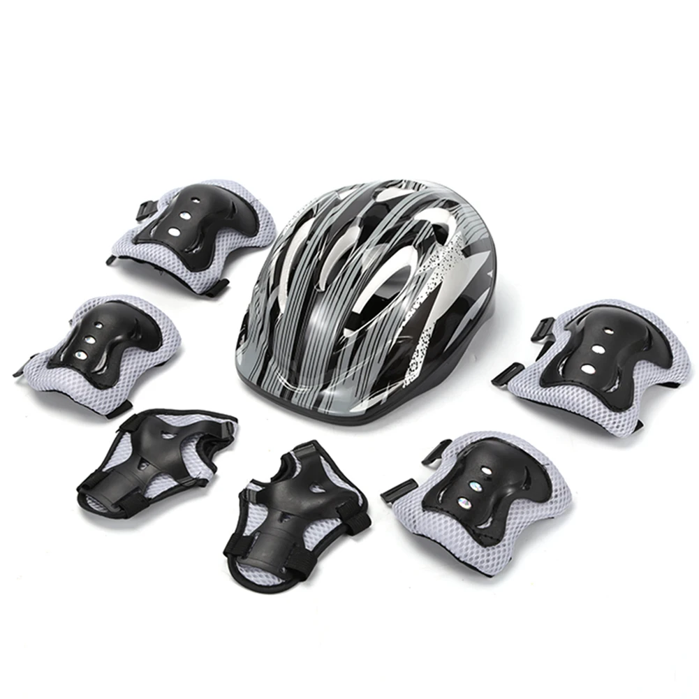 7Pcs Bicycle Sport Protective Gear Set with Wrist Guards Kids Safety Skating Helmet Pad Set Breathable for Boys Girls 5-12 Years