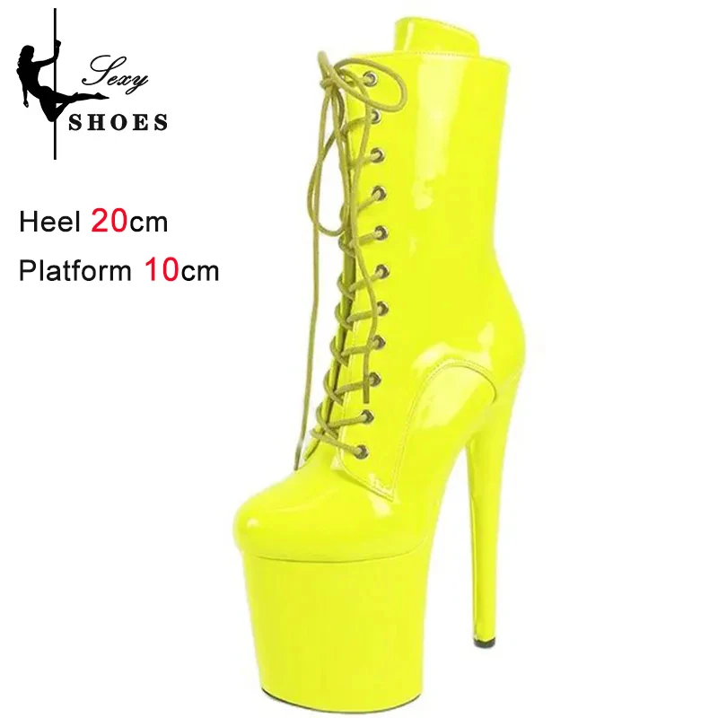 New 20cm Super High Nightclub Platform Heels Strappy ZIP Women's Ankle Boots Sexy Stage Show Heels Pole Dance Shoes Ladies Boots