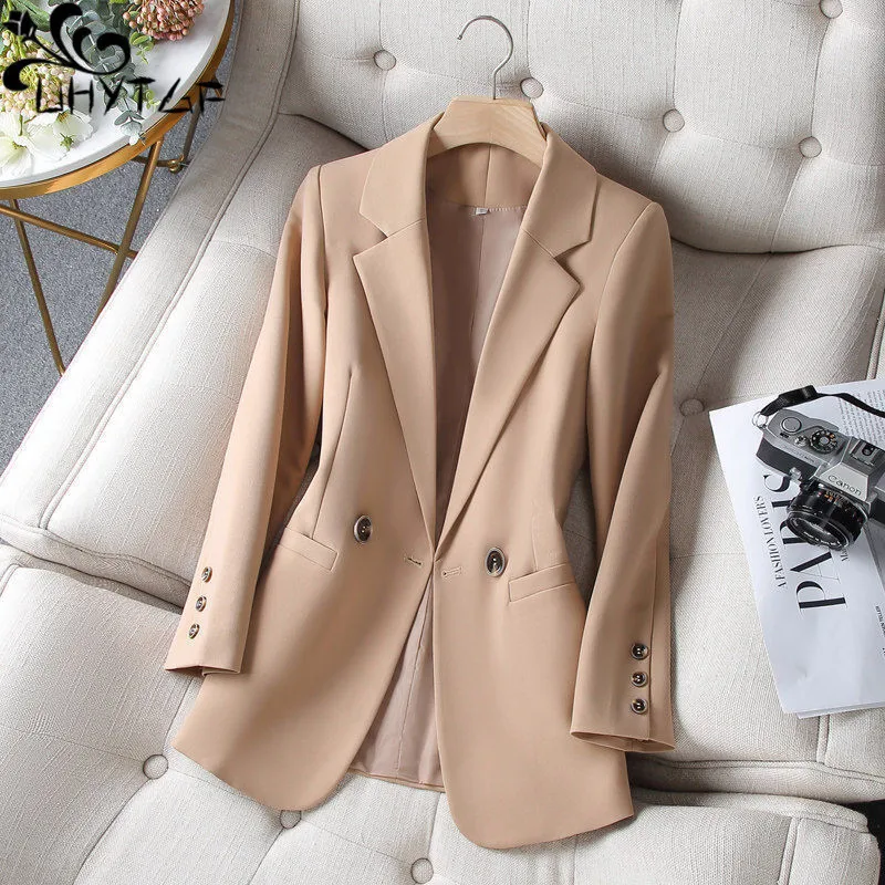 

UHYTGF 2023 New Spring Autumn Coat Women Fashion Double Breasted Slim Female Blazers Jacket Korean Elegant Ladies Outerwear 2451