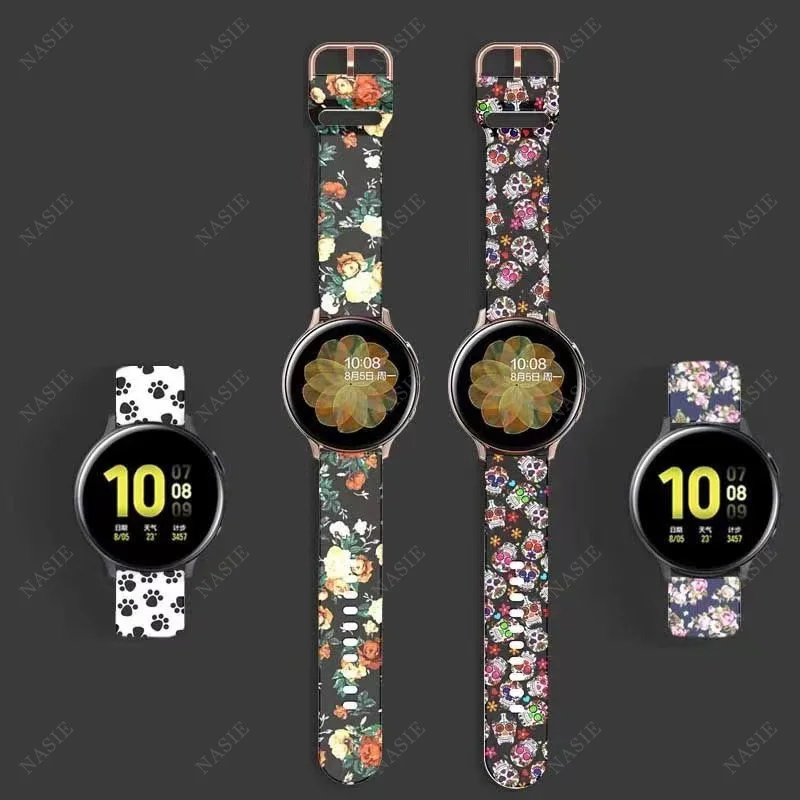20mm 22mm Printing Silicone Watchband for Samsung Galaxy Watch 42mm Active 2 40mm Bracelet Band Strap Gear S2 Amazfit bip |