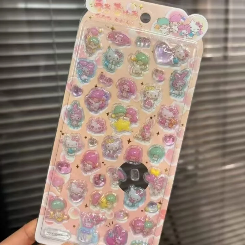 24 개/몫 Sanrio Kawaii Kuromi 멜로디 키티 3D 스티커 크리 에이 티브 스크랩북 DIY 일기 장식 스티커 앨범 스틱 라벨