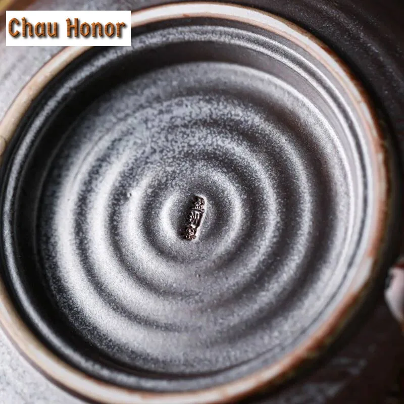 Handmade Wood Burn Pot Bearing Ice Cracked Dry Brewing Table Japanese Retro Round Ceramic Kung Fu Tea Set Water Storage Pot Tray