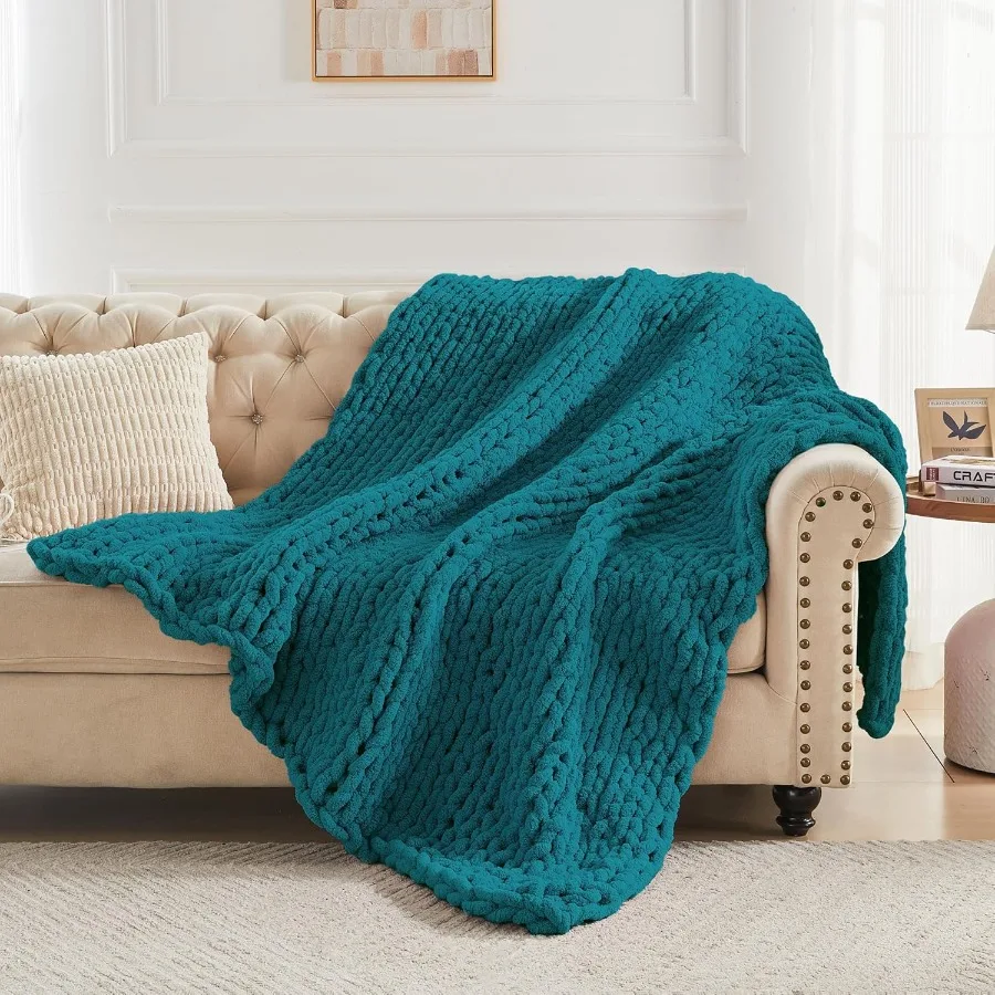 Chunky Knit Throw Blanket 60 X 80 Twin Size 100 Hand Made Large Chenille Loop Yarn Soft Fluffy Throws for Couch Sofa Bed Big Cr
