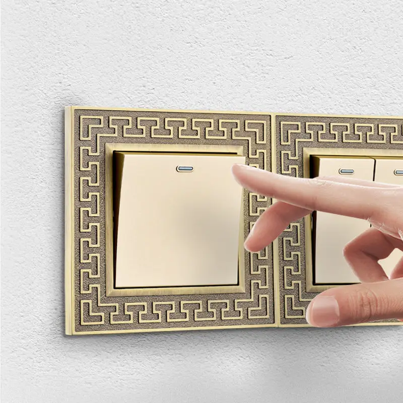 Retro Personalidade Alavanca do Interruptor de Luz de Parede de Bronze 14 Gang Way Botão Interruptor Painel de Bronze de Liga de Zinco