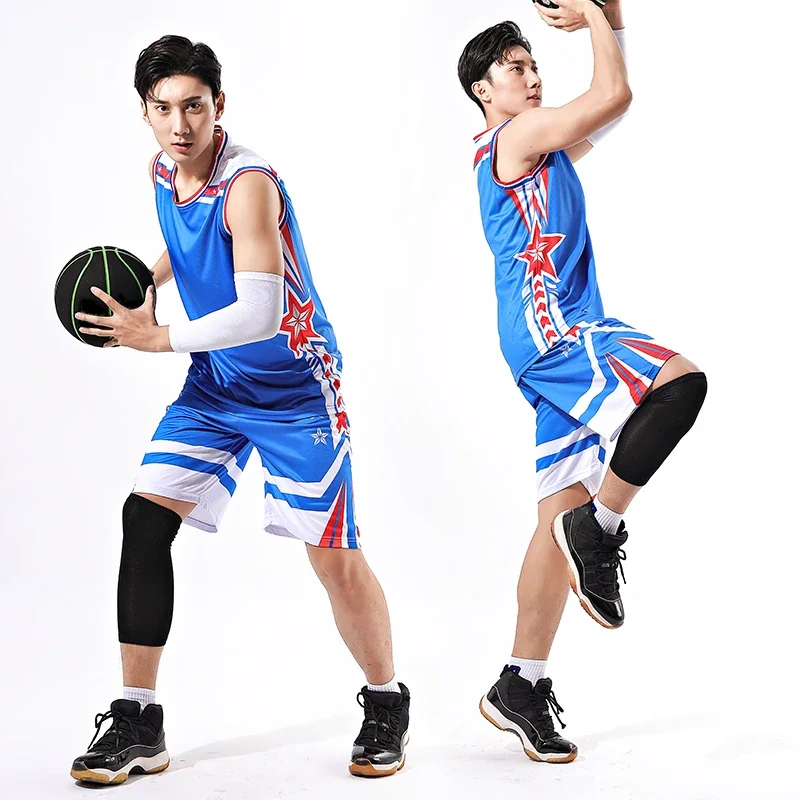 Customizable Mens Basketball Jersey Sets Breathable Basketball Uniform Sleeveless Shirts Shorts Suit Unisex HLG218