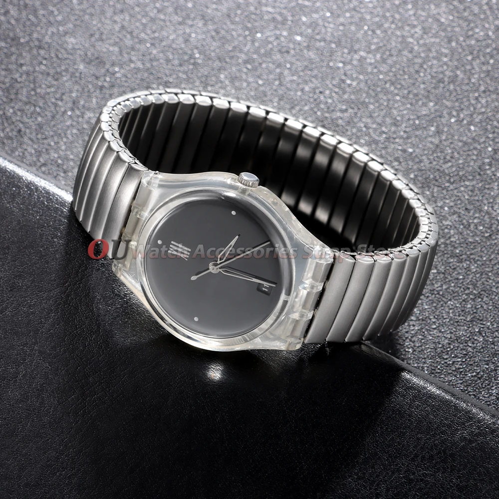 Polished Matte Elastic Stainless Steel Watch Strap - Men's Wristband Accessory