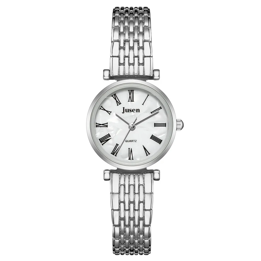 fashion silver steel bracelet band Roman scale dial quartz women watch 3