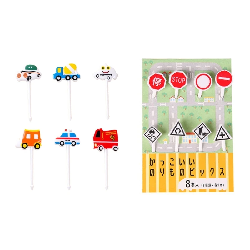 Car Signs Fruit Forks Mini Bento Signs Plastic Bento Decorations Fruit Dessert Forks Plastic Material