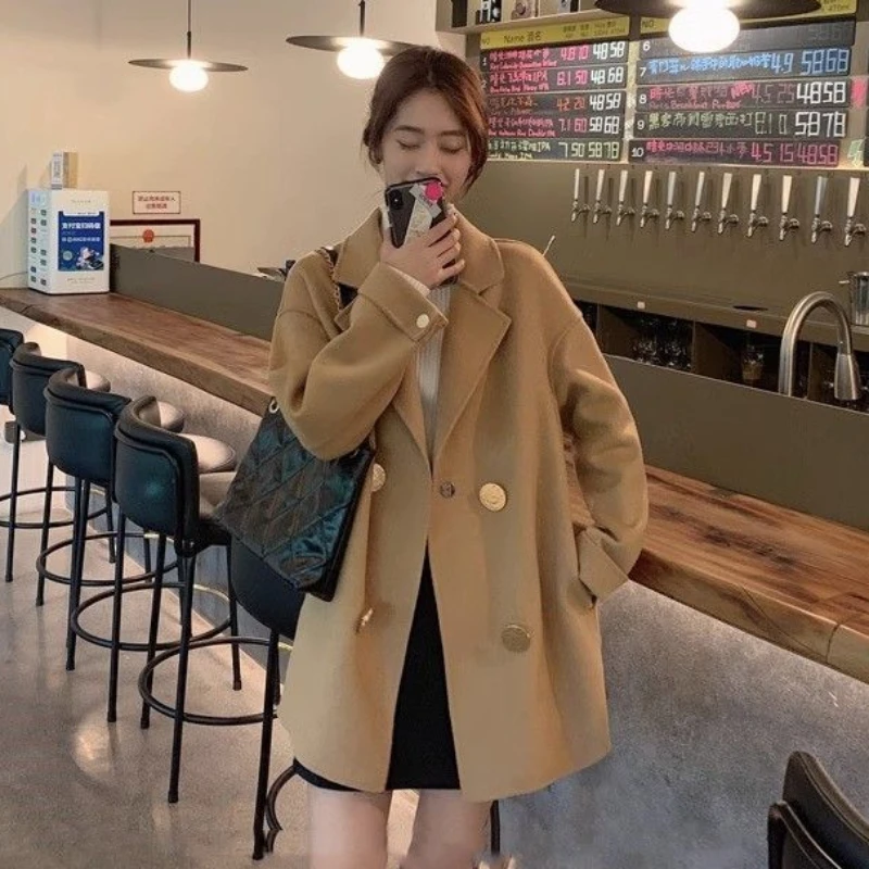 Women High-Grade Large Size 4xl Woolen Coat 2023 New Winter Female Temperament Mid-Length Thickened Solid Color Casual Outwear