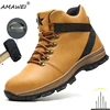 New Men Leather Safety Shoes Anti-smash Anti-puncture Work Shoes waterproof Lightweight Work Sneakers slip and oil resistant