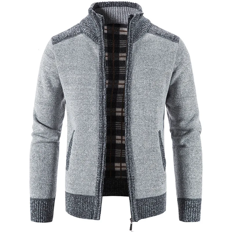 European and American Men's Plush and Thick Autumn and Winter Knitwear Patchwork Sweater Jacket Men's jacket Cardigan