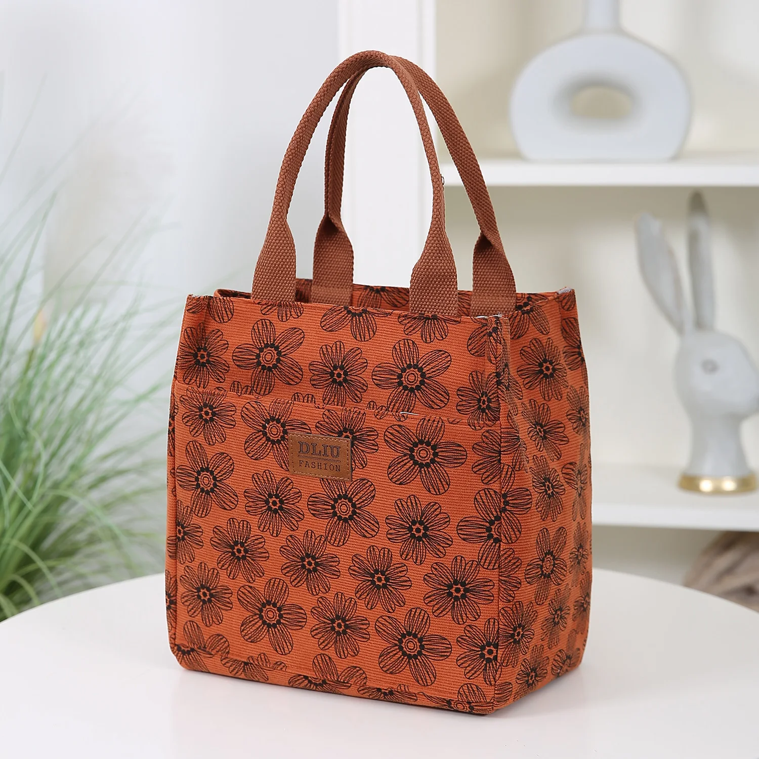 Elegant Corduroy Fashion Handbag with Floral Design