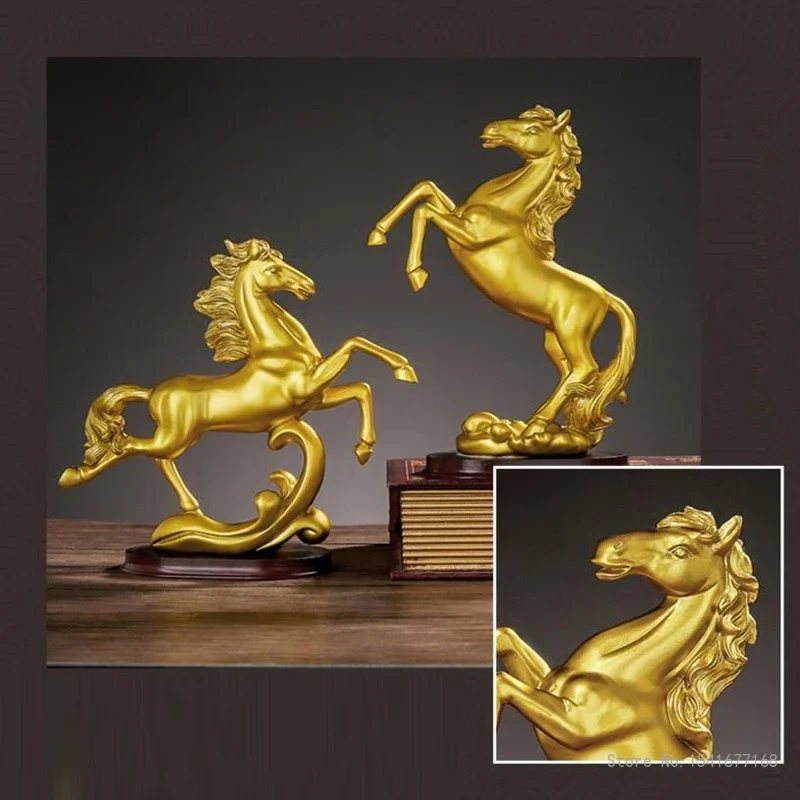 Creative Resin Horse Sculpture Ornament Gold Ornament Arriving Success Home Living Room Study Bookcase Office Decorations Crafts