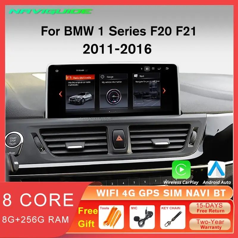 

NAVIGUIDE 10.25'' Car Radio Android 11 8+256G For BMW 1 Series F20 F21 2011-2016 CIC NBT RHD LHD with Carplay Screen Player