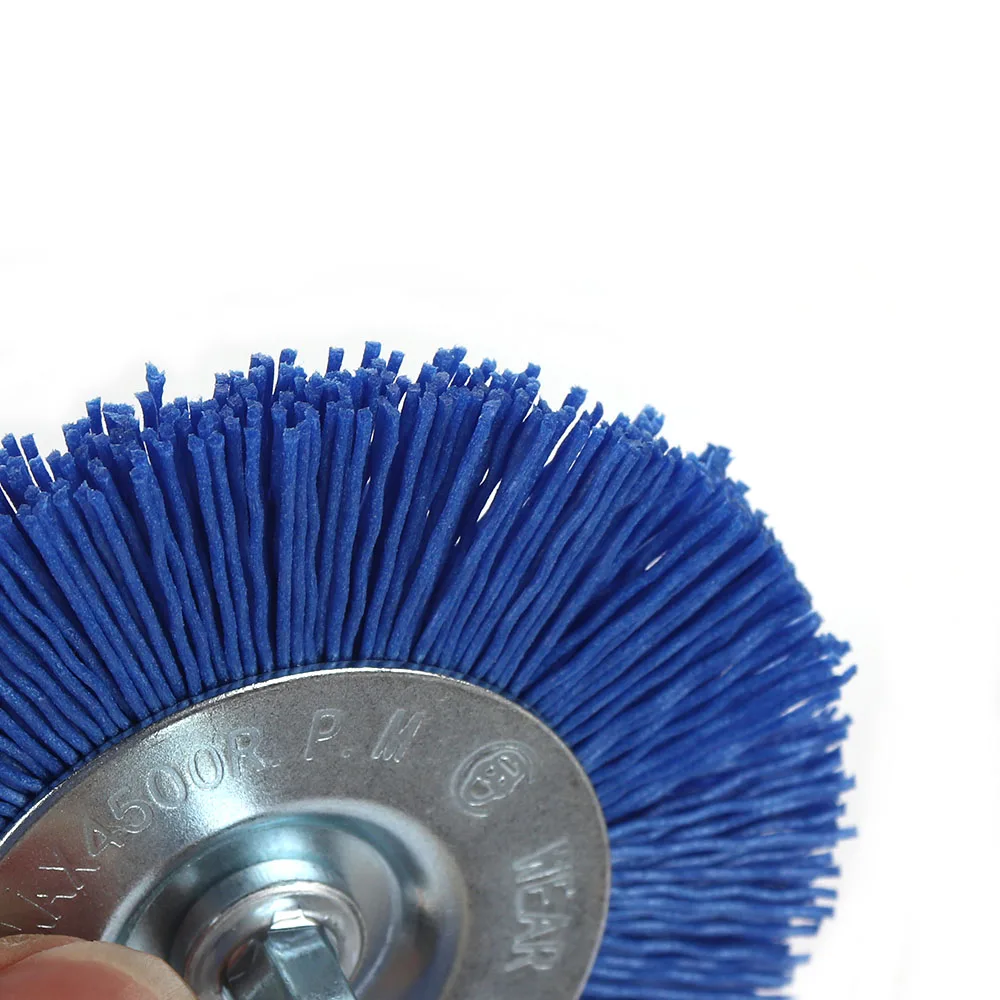 3 zoll Flache Nylon Schleif Rad Pinsel Bohrer Pinsel Max RPM 4,500 1/4 "Hex Schaft für Metall Entfernen Rost korrosion Malen – Detail 9