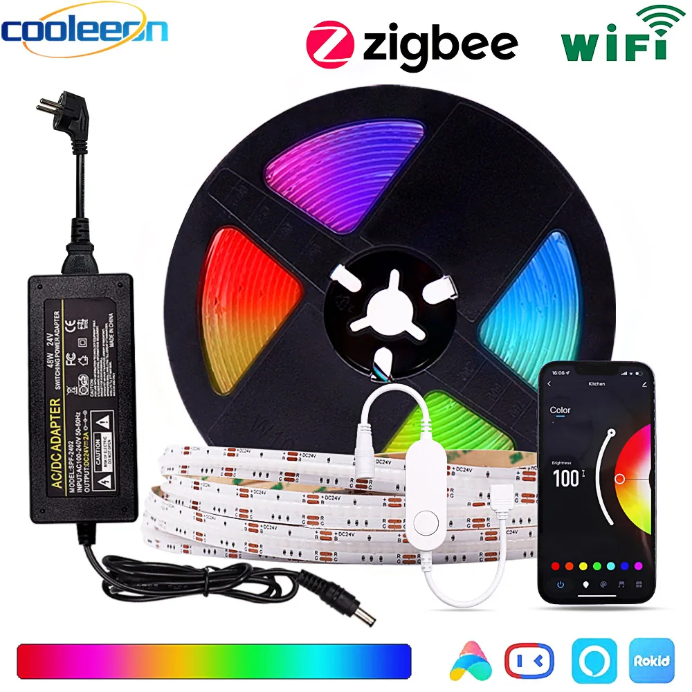 Tuya Zigbee Wifi RGB COB LED Strip Light Kit Work With Al*xa SmartThings Google Assistant Smartlife Colorful Decor Lighting Tape |