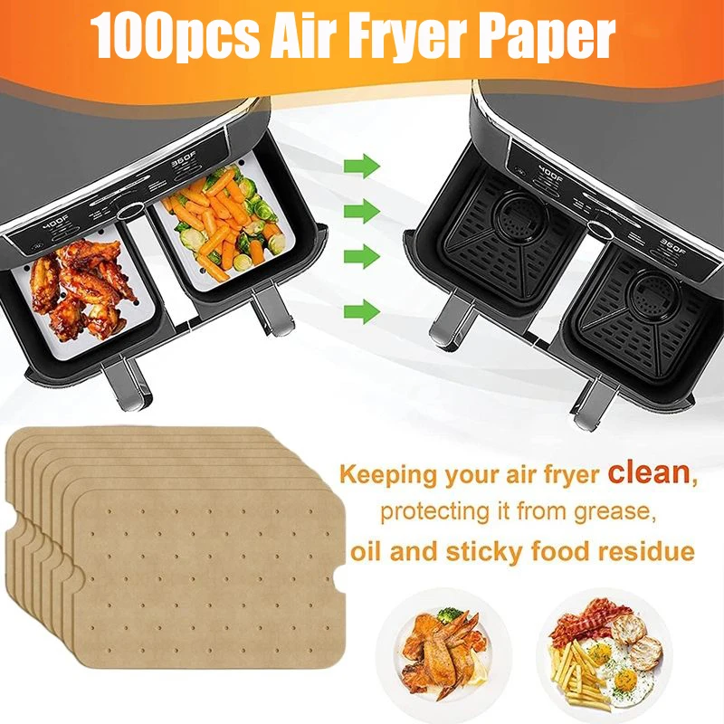 100/50Pcs Air Fryer Paper For Ninja Foodi Accessories 20cm 29cm Square Air Fryer Parchment Paper Liners Pizza Accessories air fryer paper