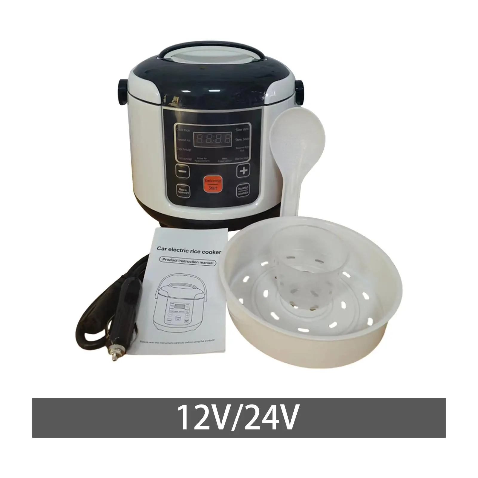 Rice Cooker for Car Travel Rice Cooker 2L Multifunction Small with Steaming Tray Vehicle RV Trip Electric Rice Cooker