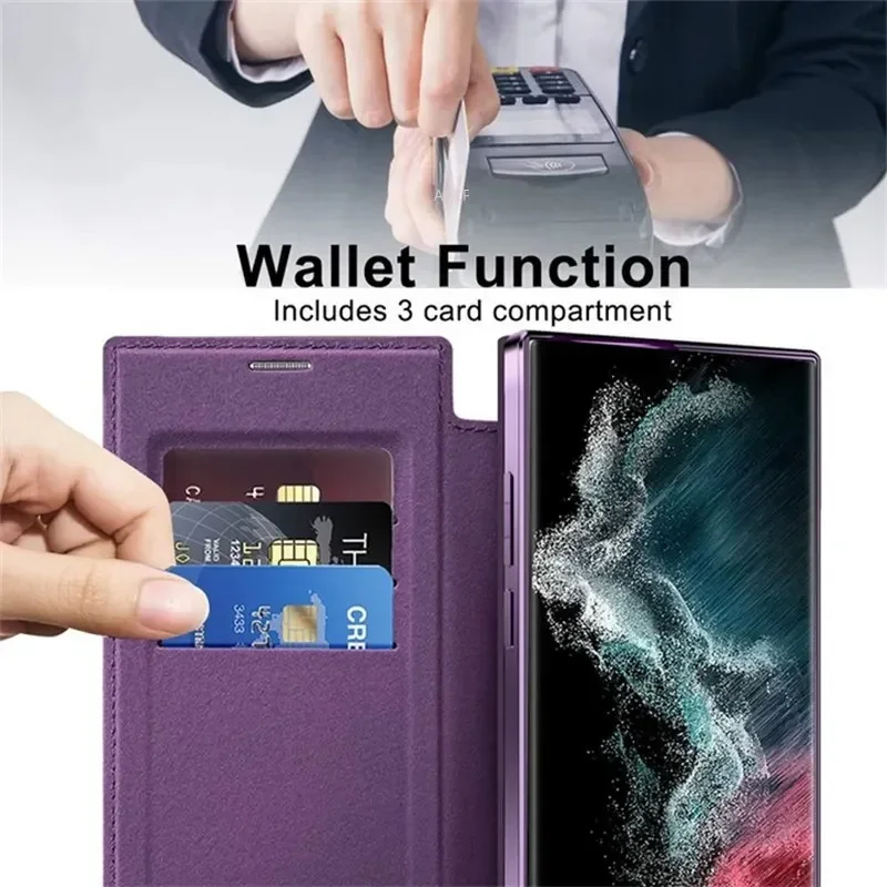 Premium Flip Leather Card Slot MagSafe Wallet Phone Case with Magnetic Wireless Charging