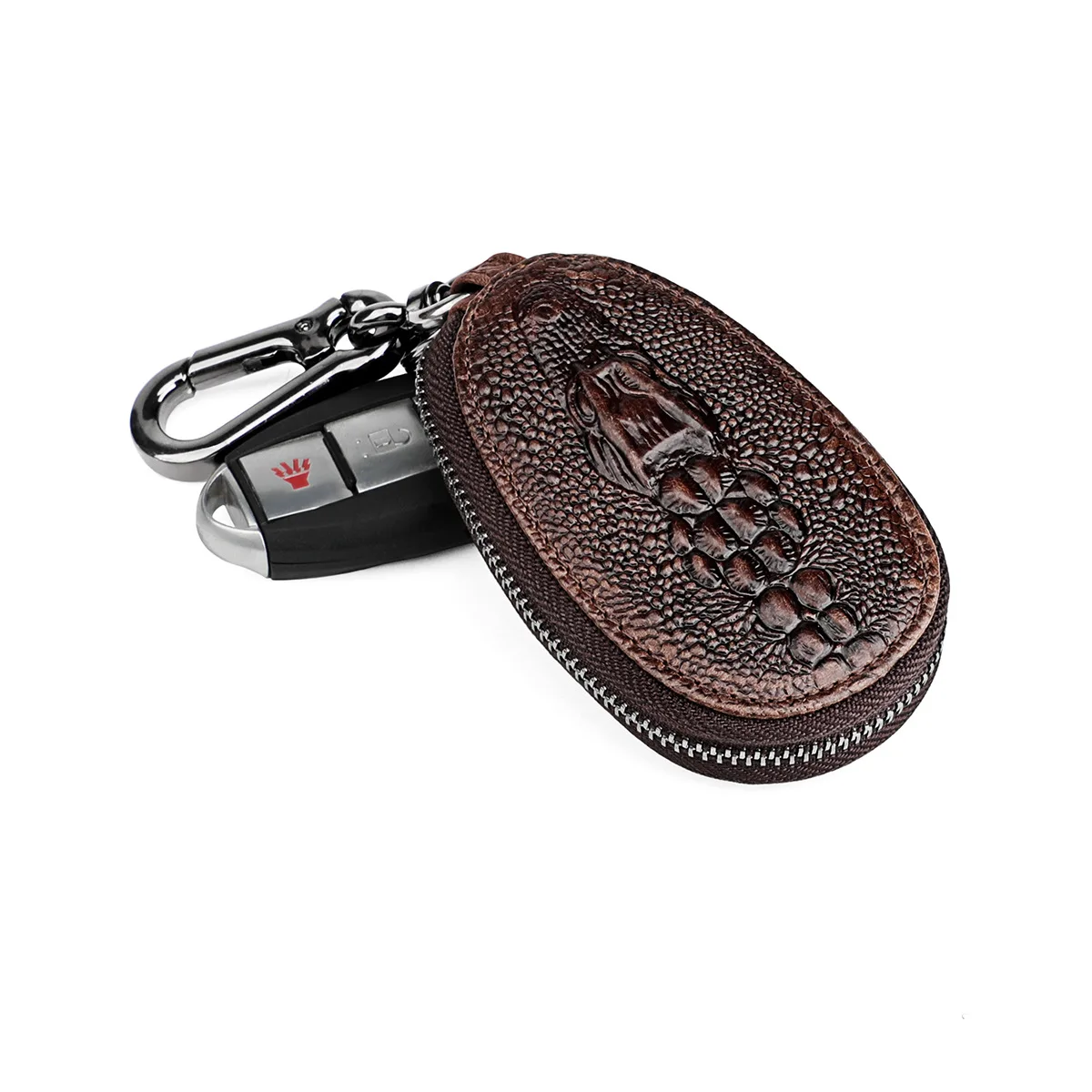 

New retro leather car keycase, crocodile universal zipper, home door keycase