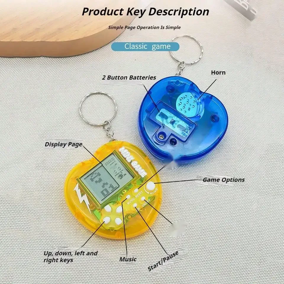 Heart Pocket Mini Classic Game Machine Keychain Children's Toy Handheld Nostalgic Game Console With Keyring 26 Games Toy Gift 5