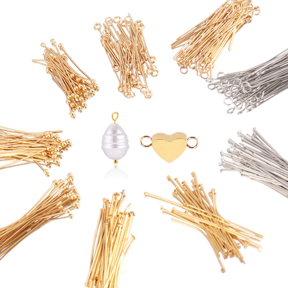 스테인레스 스틸 헤드 핀 파인딩 골드 헤드핀 아이 플랫 헤드 핀, 쥬얼리 제작 액세서리 재료, 100 개, 15mm, 20mm, 30mm, 50mm 