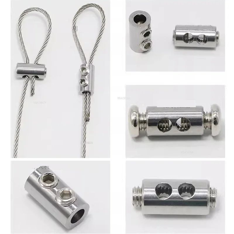 Fit 1~4mm Wire Rope Self-locking Device Double Hole Locking DIY Lighting Hanging Lifting Cable Fasteners Clip Adjustable Buckle