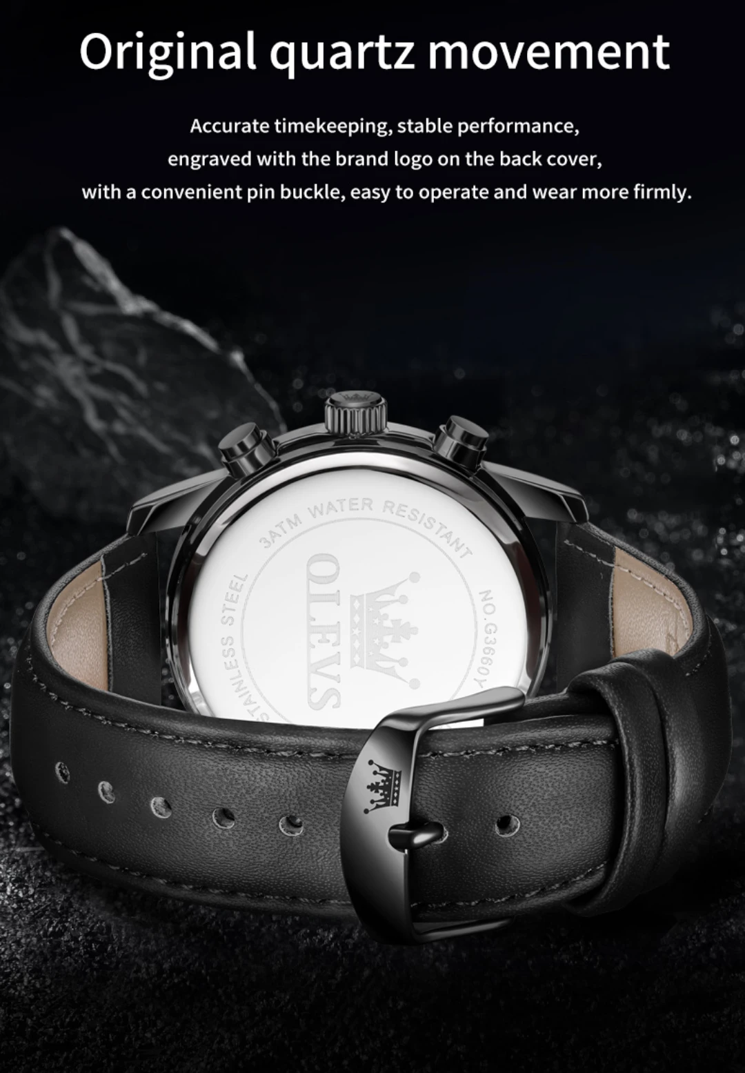 OLEVS 3660 Leather Chronograph Watch For Mens description image 9