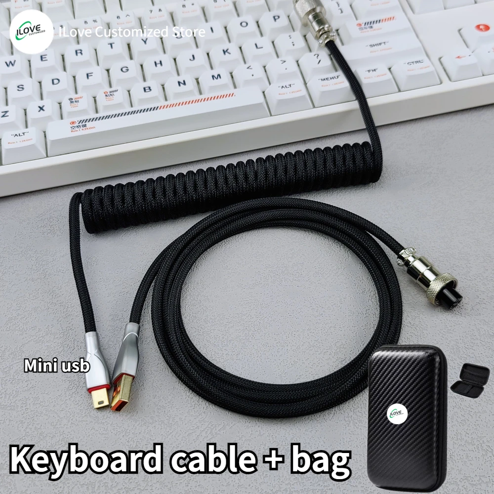 

Mini USB Coiled Keyboard Cable Braided Mini USB Keyboard Charger Cable With Detachable Metal Aviator Connector Charging