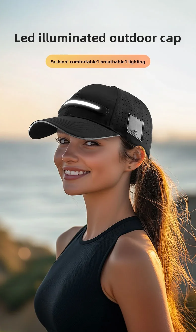 LED-Baseballkappen mit Taschenlampe, Outdoor-Baseballkappen mit verstellbarem Licht oder Musik-Kopflampe für Männer zum Angeln, Joggen, Camping – Detail 1