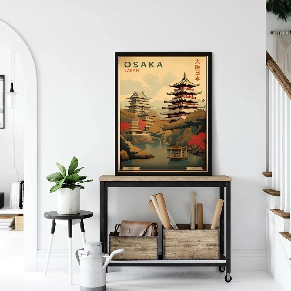 Quadro su tela - Stampe su Tela - Grafica tradizionale giapponese con montagne e gru - 50x70cm - Nello spirito giapponese - Decorazione murale moderna per soggiorno e camera da letto - Negozio online