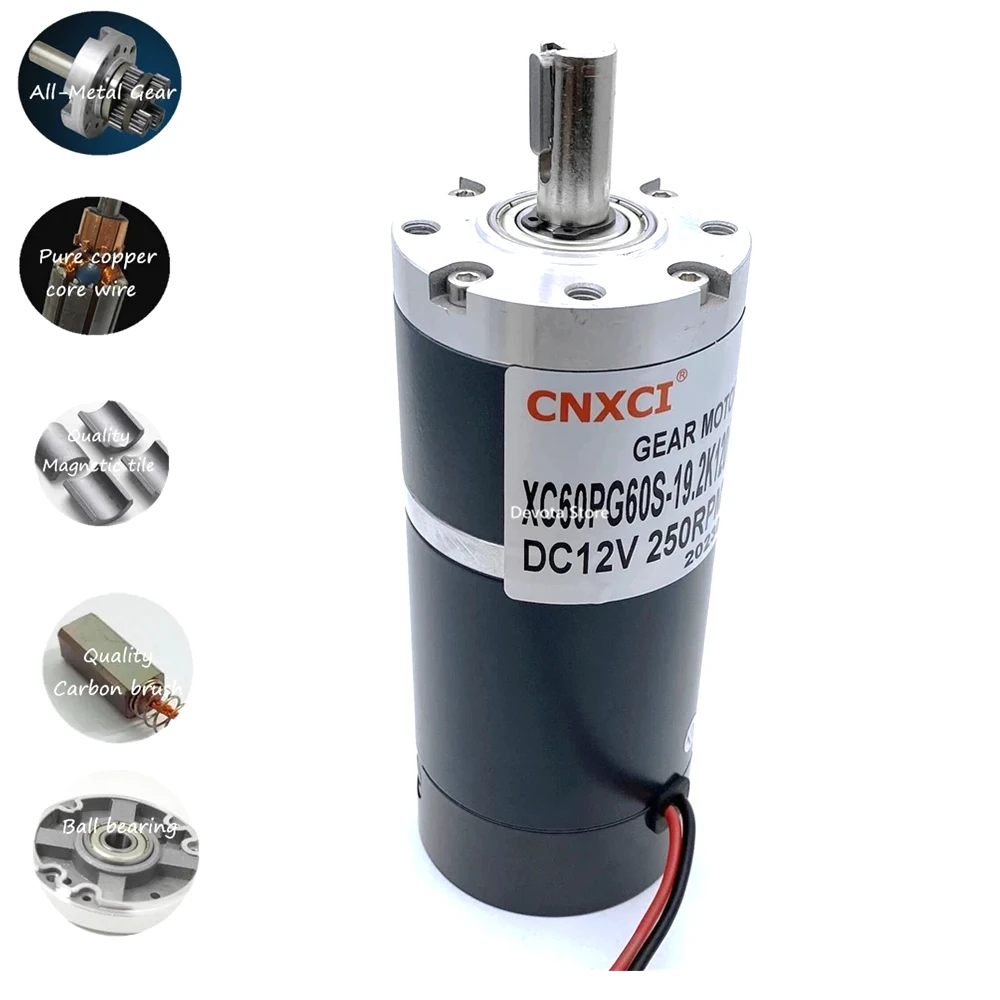 

60MM Brushed Planetary Gear DC Motor 12V 24V CW/CCW High Power High Torque 60PG60S Shaft 12mm Keyway Motor