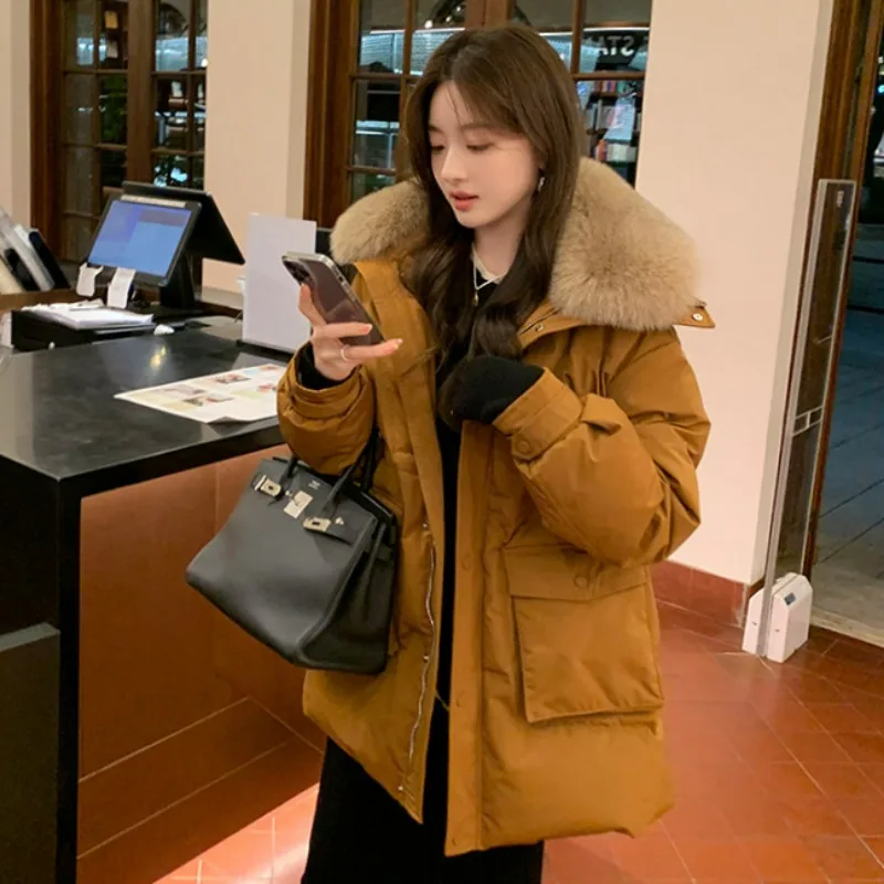 2023 New Women Down Jacket Winter Coat Female Mid Length Version Parkas Loose Thick Warm Outwear Hooded Fur Collar Overcoat