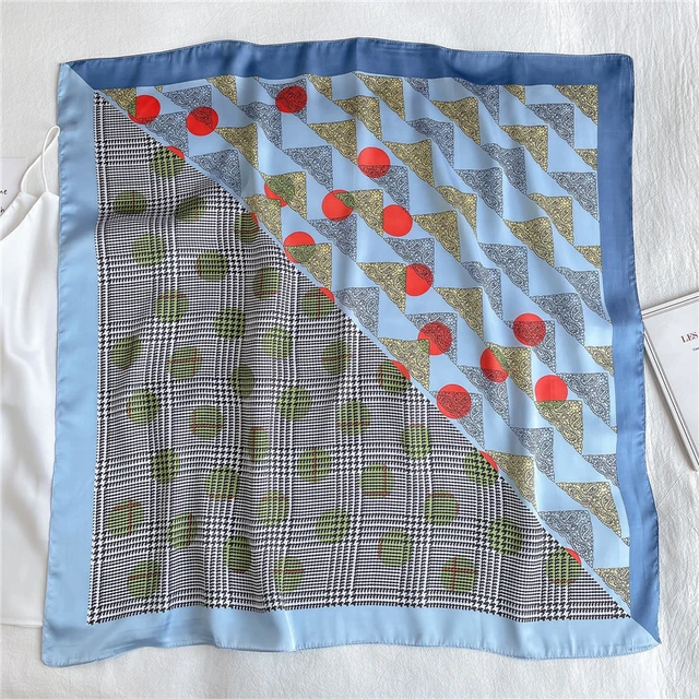 Silk Square Scarf Women Satin Bandana Print  Scarves Head Band Fashion Lady Hair Shawl and Wrap Female Neckerchief Hijab 2022 FJ70-375-3