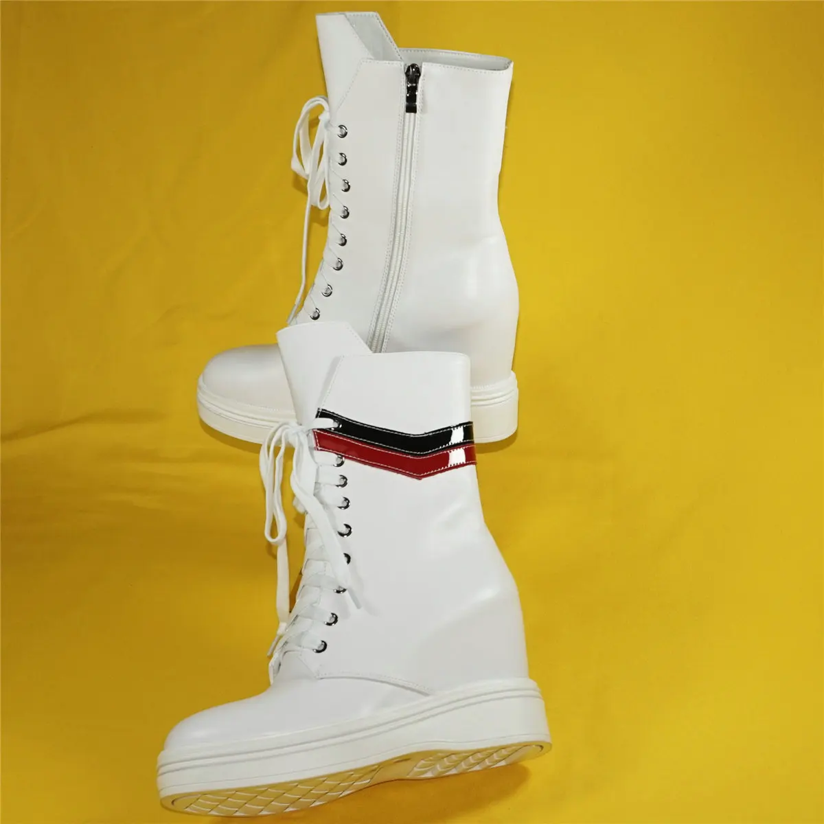 Party Pumps Shoes Women Lace Up Genuine Leather Wedges High Heel Vulcanized Shoes Female High Top Fashion Sneakers Casual Shoes