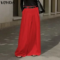 VONDA Plus Size Skirts Women Elegant High Waist Pleated Pockets Maxi Jupes Fashion Solid Party Streetwear Long Faldas Saia 5XL - Image 3