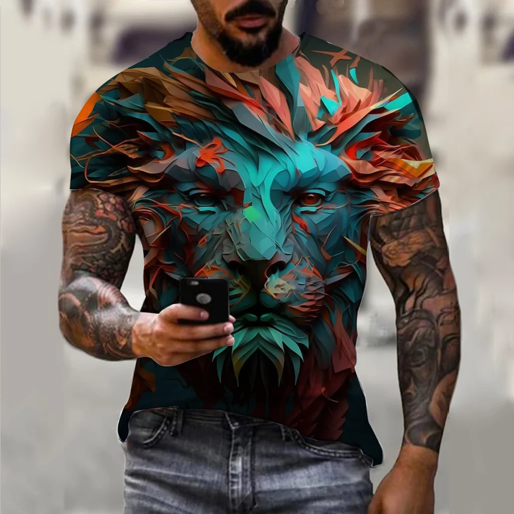 

3D Animal Printed T Shirt For Men Hip Hop Trend Harajuku Vintage Clothes Fashion Round Neck Short Sleeve Tops Oversized T-shirts