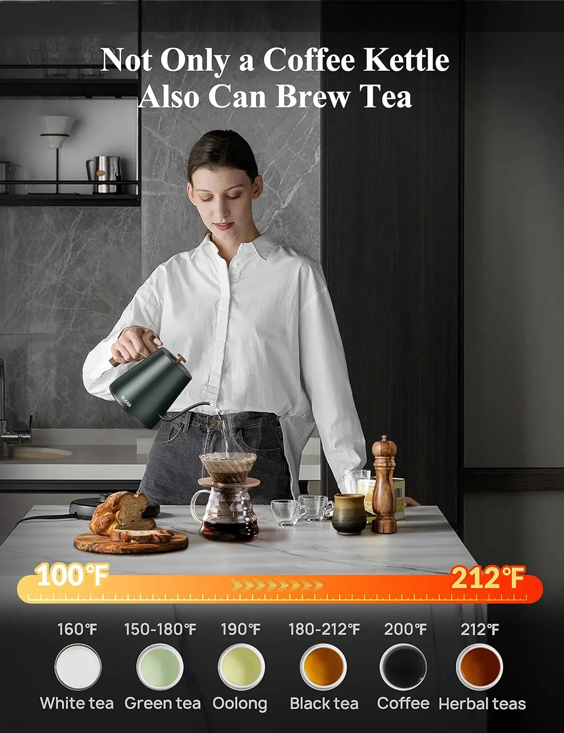 Gooseneck Electric Kettle 0.8L with Temperature Control & Keep Warm 6
