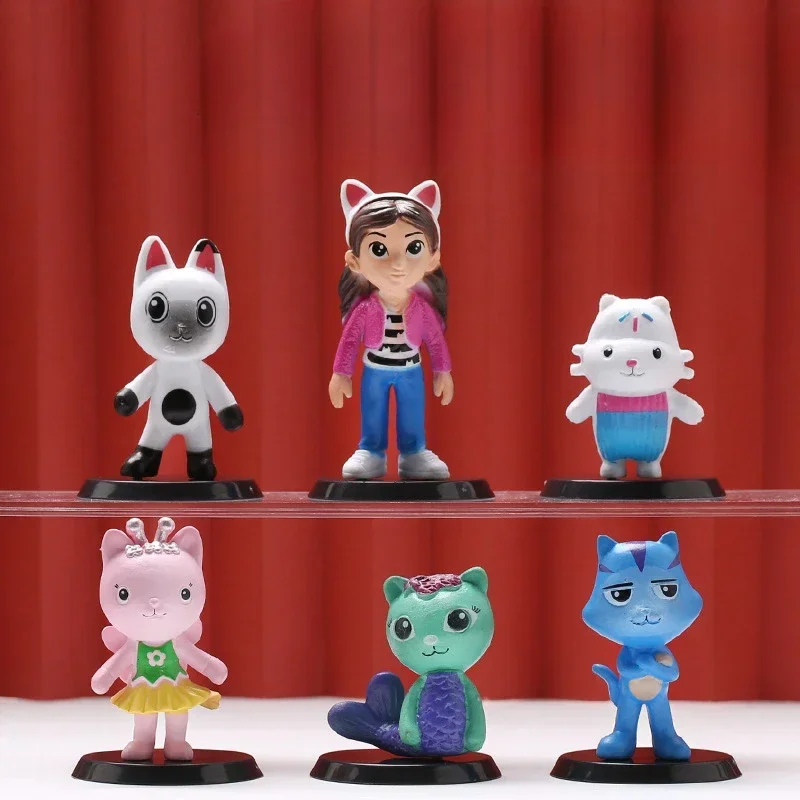 6 Pezzi Set Gabby Dollhouses Action Figures Bambole Kawaii Anime Figure Model Kids Toys Room Desktop Ornament Cake Regali Decorativi